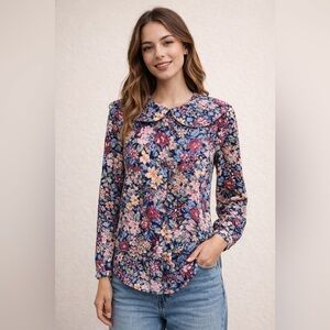 Vintage 90s Floral Shirt Peter Pan Collar y2k twee storybook blouse